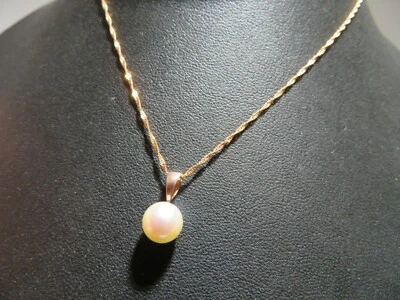 COLLAR DE PERLAS CULTIVADAS REDONDAS ORO ROSA 14K 8,17 MM 18" LARGO 2,04 gramos (G132862-1 Foto 1 de 4