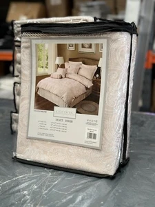 Luxury Jacquard Single Duvet Cover Set Pale Pink Natural Champagne Paisley Braid - Picture 1 of 5