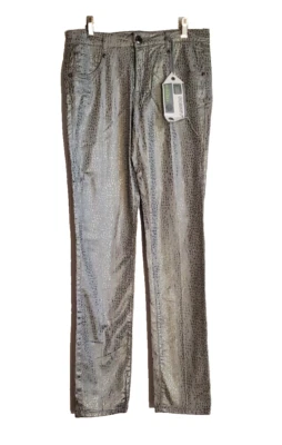 Vertigo 紧身牛仔裤女式 29 码牛仔灰银箔印花棉 29 英寸 X 32 — 第 1/4 张图片