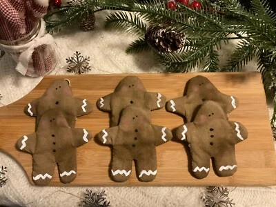 6 Primitive Folk Art Gingerbread Ornies / Bowl Fillers Christmas Handmade - Image 1 of 3