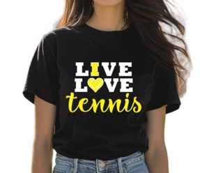 Girl’s & Women's Black “LIVE LOVE TENNIS” T-Shirt, Youth & Adult Unisex sizes - Picture 1 of 6