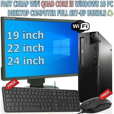 FAST CHEAP WiFi QUAD CORE i5 WINDOWS 10 PC DESKTOP COMPUTER FULL SET-UP BUNDLE - Image 1 of 2