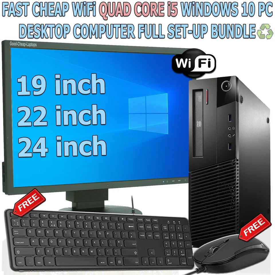 FAST CHEAP WiFi QUAD CORE i5 WINDOWS 10 PC DESKTOP COMPUTER FULL SET-UP BUNDLE - Image 1 of 2