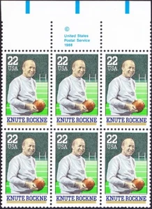 US - 1988 - 22 Cents Knute Rockne Notre Dame Football Copyright Block # 2376 NH - Picture 1 of 1