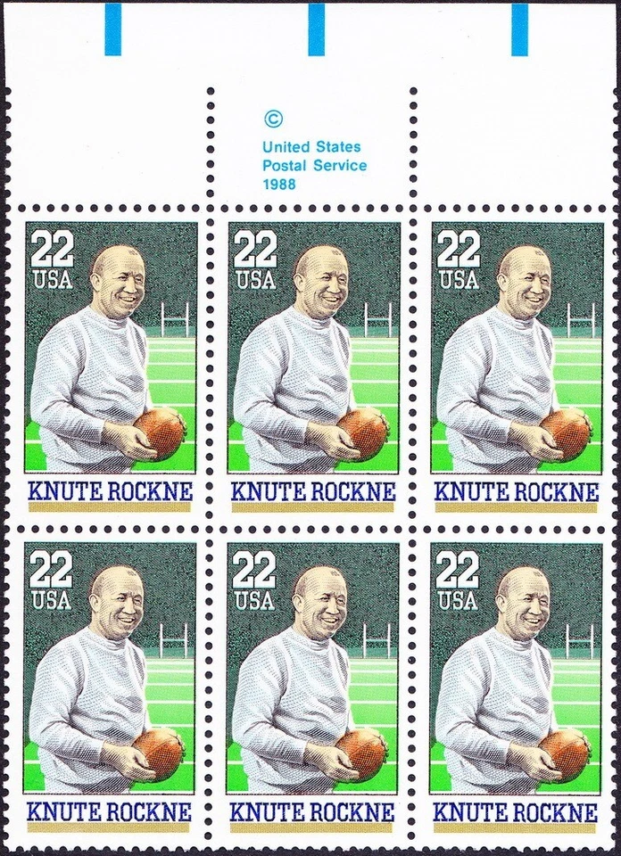 US - 1988 - 22 Cents Knute Rockne Notre Dame Football Copyright Block # 2376 NH - Image 1 of 1