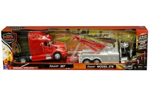 NEW RAY PETERBILT MODEL 387 CAB RED 1/32 & 379 TOW TRUCK BLACK CHROME SS-12053 A - Picture 1 of 1