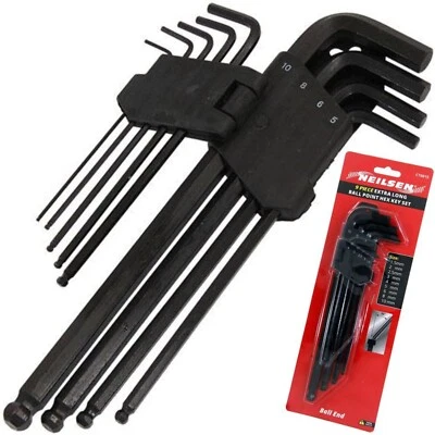 9pc Hex Allen Key Set Long Ball Point Ends 1.5mm to 10mm Hex Wrench Tools - Image 1 of 3