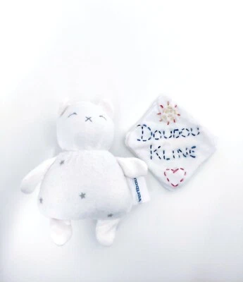 Peluche/Doudou Petit Chat Blanc Étoiles Yeux Bouche Croix Gris 12cm - Vertbaudet - Photo 1/4
