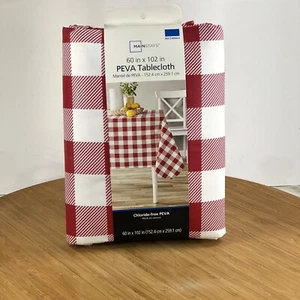 Mainstays Vinyl PEVA 60 x 102" Indoor Outdoor Tablecloth Red White Checkered - Picture 1 of 8