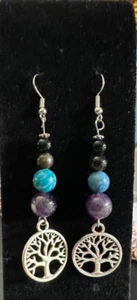 Rustikale Wurzeln Ohrhänger Stammbaum Design Perlen Amethyst, Magnesit, Tiger - Bild 1 von 2
