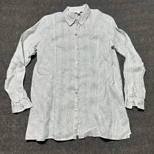 J. Jill Love Linen Button Down Boyfriend Shirt Small Blue Stripe Top Feminine - Picture 1 of 8