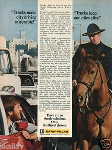 1977 anuncio impreso de camiones Caterpillar CAT montado policía - Imagen 1 de 2