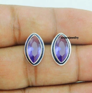 Amethyst Gemstone 925 sterling silver handmade Stud Earrings - Picture 1 of 4