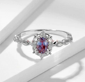 Alexandrite Gemstone With 925 Sterling Silver Engagement Ring For Women's #A6 - Picture 1 of 6