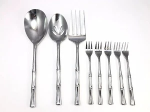 Oxford Hall Bamboo Stainless Serving Flatware And Cocktail Forks Assorted Lot - Picture 1 of 6