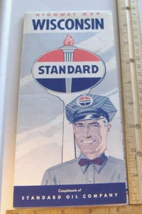STANDARD OIL COMPANY ANNI '50 ~ MAPPA AUTOSTRADALE DEL WISCONSIN - Foto 1 di 12