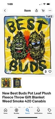 New Best Buds Pot Leaf Plush Fleece Throw Gift Blanket Weed Smoke 420 Canabis - Image 1 of 2