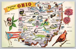 Mapa postal ilustrado del estado pictórico de saludos desde Ohio - Imagen 1 de 2