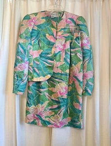 Anne Crimmins for Umi Collections Größe 8 Blumenmuster 100 % Seide Bleistiftrock Anzug Vintage - Bild 1 von 14
