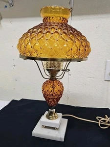 Vintage Amber Diamond Quilted Glass Lamp 20" tall w Marble Base Fenton? - Picture 1 of 13