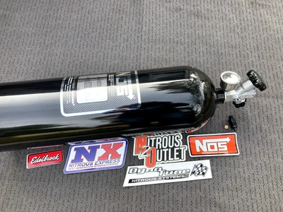 NOS 15LB NITROUS BOTTLE W/SUPER HI-FLO,GAUGE,6AN NUT,BLOWDOWN(1/25 DATE) - Image 1 of 4