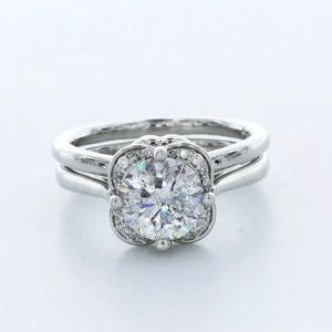 Platinum Engagement Ring Set Halo 1.79 Carat Round Lab-Grown Diamond G SI2 - Picture 1 of 5