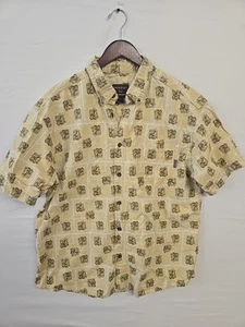 Woolrich Button Down Shirt Short Sleeve Beige Deer All Over Mens Size XL - Picture 1 of 11