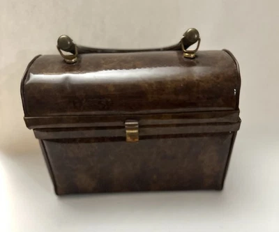 Cartera estilo fiambrera marrón asa vintage antigua Foto 1 de 4