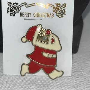 Vintage 80s Santa Claus Christmas Pin Brooch Enamel Red White Gold Made in Korea - Picture 1 of 3
