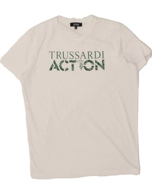 TRUSSARDI Mens Action Slim Graphic T-Shirt Top 2XL White Polyester FE09 - Image 1 of 4