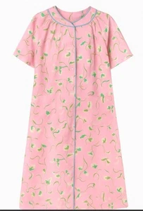 Y2K Lati Fashions Hauskleid rosa Blumen XL Druckknopf vorne Taschen - Bild 1 von 4