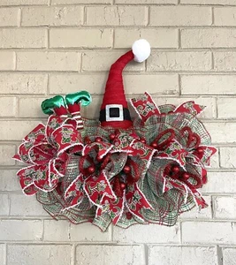 Christmas Elf Hat Wreath For Front Door Christmas Wall Decor Holiday Gift #1302 - Picture 1 of 7