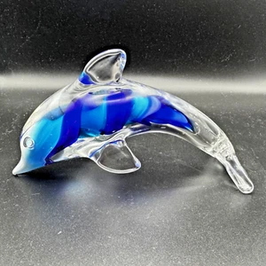 Kunst Glas Delfin Figur - blaues Wirbel Design - Handarbeit Vintage Sammlerstück - Bild 1 von 5