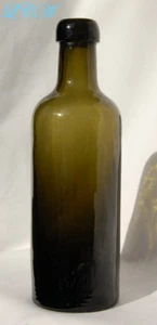 Antique MINIATURE sized BITTERQUELLE mineral water BOTTLE full of WHITTLE MARKS - Picture 1 of 2
