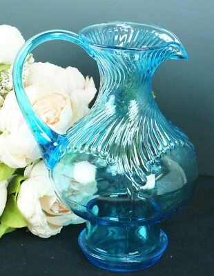 Jarra de vidrio transparente azul vintage decorativa decoración del hogar 9,5"" Foto 1 de 4