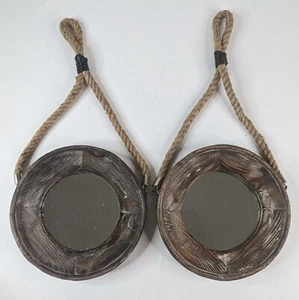 Studio Decor Rustic Mirrors Round Decorative Solid Wood Frame & Rope Nautical - Picture 1 of 10