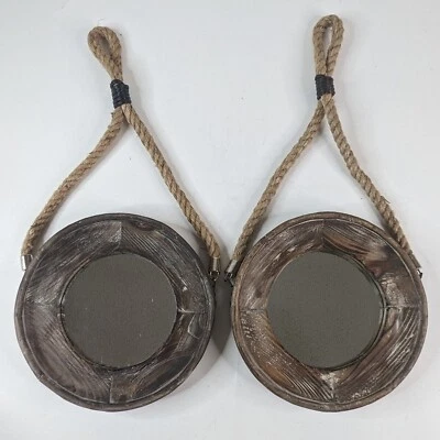 Studio Decor Rustic Mirrors Round Decorative Solid Wood Frame & Rope Nautical  - Image 1 of 4