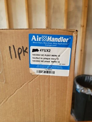 AIR HANDLER  Pleated Air Filter,14x25x2,MERV 10 4YUX2 PK 11, Free Ship Lower48  - Image 1 of 3