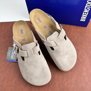Birkenstock Boston Taupe Suede Leather Soft Clog Men Shoes - Picture 1 of 8