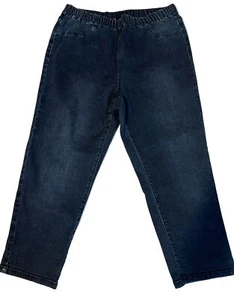 Style & Co Cropped Denim Jean Size L Large Pull-on Mid Rise Dark Wash Summer - Picture 1 of 6