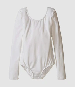 $40 Bloch Girls White Stretch Crew-Neck Long-Sleeve Ballet Leotard Size 2-4 - Picture 1 of 2