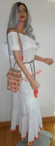 MEXICAN Vintage Skirt Blouse Belt Purse Set Cotton White Size M Boho Indi Cotton - Picture 1 of 12