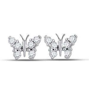 10K WHITE GOLD ROUND DIAMOND BUTTERFLY EARRINGS 1/5 CTTW - Picture 1 of 1