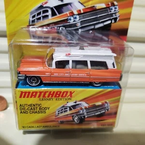 MATCHBOX 2009 LESNEY EDITION SUPERFAST Metal Base Orange '63 Cadillac Ambulance - Picture 1 of 4