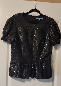 Antonio Melani Size 8 Black Sequin Blouse Black Short Sleeve Formal - Picture 1 of 3