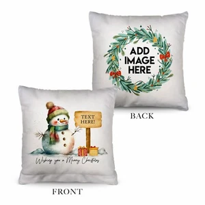 Christmas Snowman - 26cm x 26cm - Personalised Cushion - Picture 1 of 9