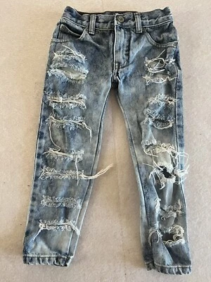 High Sierra Light Wash Boys Kids Heavy Distressed Jeans Size 4 Slim Straight Leg - Image 1 of 4