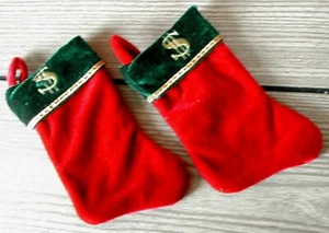 Pair (2) of Plush Velvet CHRISTMAS STOCKING Gift Card $$$ Holders 7" L EUC - Picture 1 of 1
