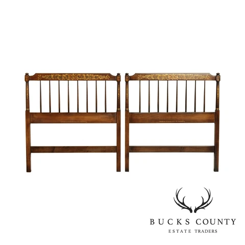 Hitchcock Solid Maple Vintage Pair Twin Stenciled Headboards Cover