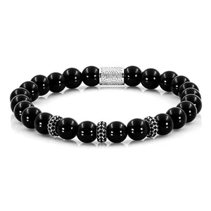 Onyx 925 Sterling Silber Armband Bracelet Perlenarmband Rohdiniert 8mm Perlen - Bild 1 von 12